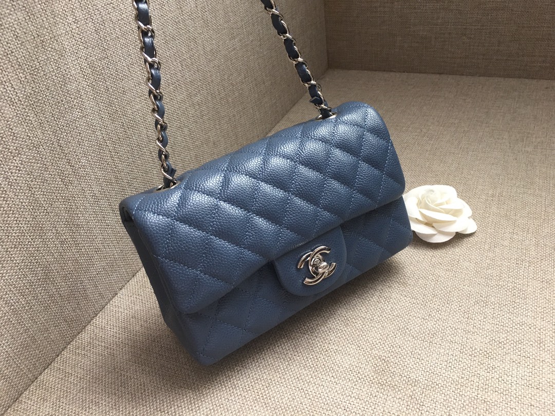 Small Classic Flap Caviar Bag A01116 Dark Blue/Silver